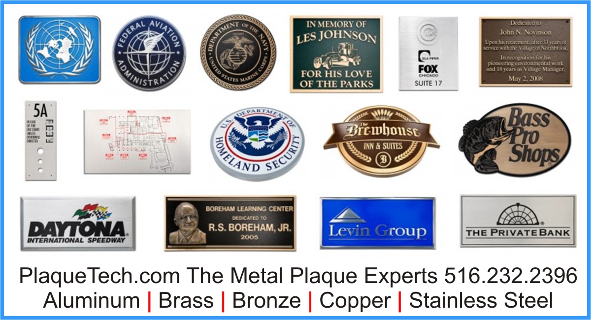 METAL PLAQUES NYC CAST LASER ETCHED ALUMINUM BRASS BRONZE